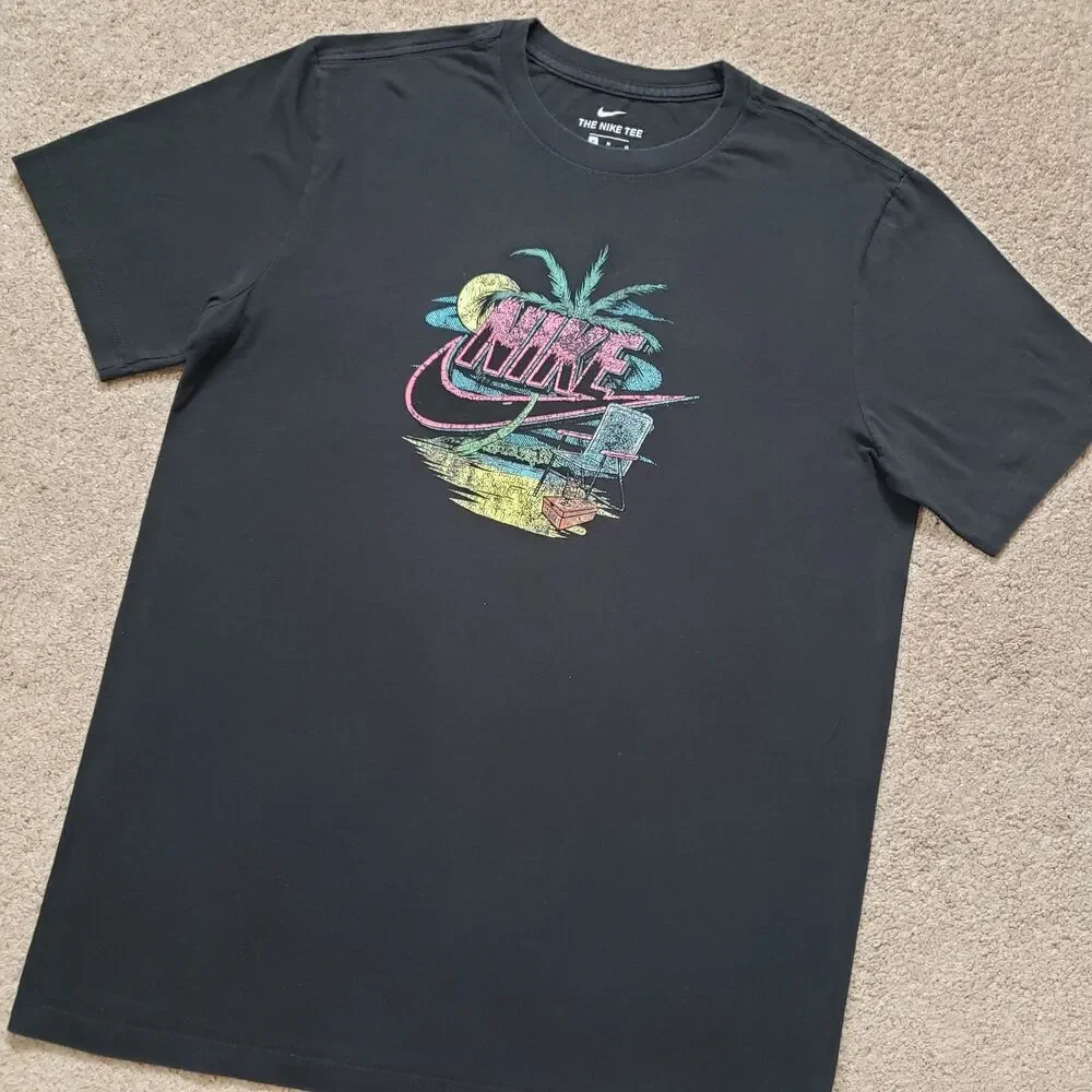 Nike Tropical Paradise Sz Medium Mens Black T-Shirt Rustic Weathered Palm Tree